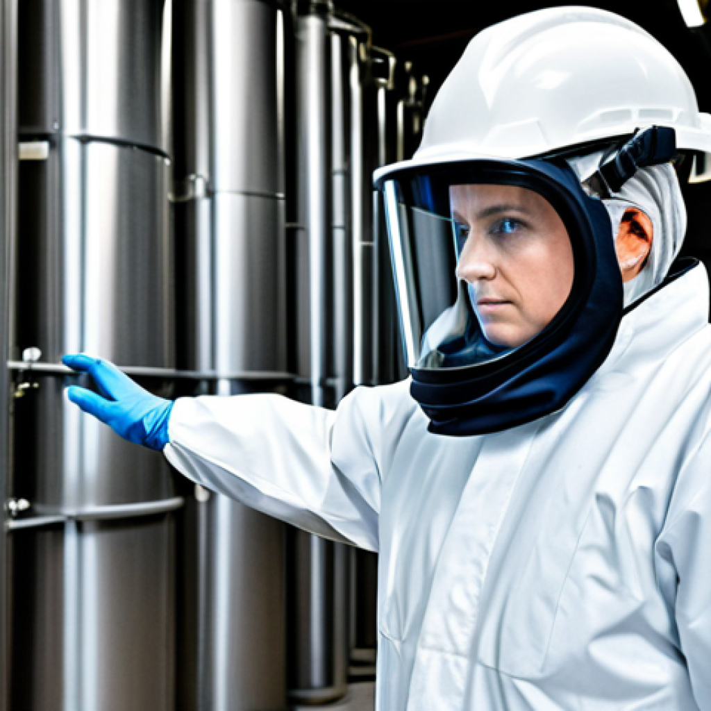** A professional hazardous materials specialist, fully clothed in appropriate safety gear, inspecting a chemical storage facility. Proper safety protocols are followed. Safe for work, appropriate content, professional, modest. Perfect anatomy, correct proportions, natural pose, well-formed hands, proper finger count, natural body proportions.

**