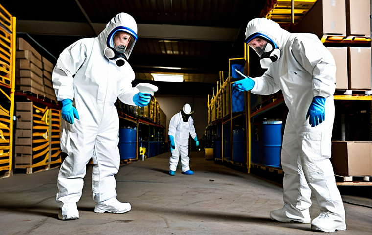 위험물관리사 면접 대비 예상 질문과 답변 - **Professional chemist in a clean lab:** A scientist wearing safety goggles and a lab coat, analyzin...