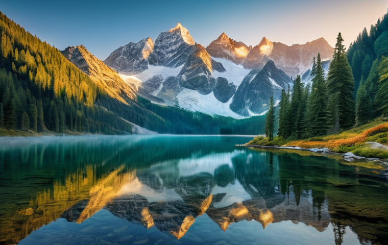 위험물관리사 실기 시험 필수 준비물 - **Prompt 1: "A breathtaking, serene mountain landscape at sunrise. The scene features towering, snow...