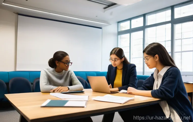 위험물관리사 자격증 준비에 도움이 되는 유튜브 채널 - **Prompt:** A group of diverse university students, two male and two female, in their early twenties...