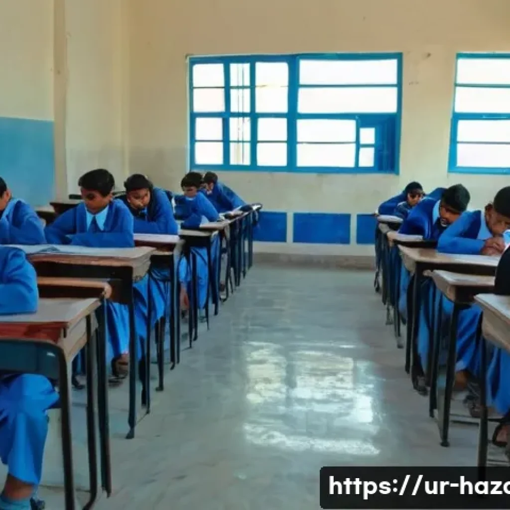 위험물관리사 시험장 분위기와 유의사항 - A bright and well-organized examination hall in Pakistan with neatly arranged rows of chairs and des...