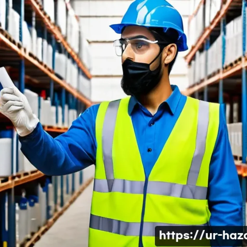 위험물관리사 시험 응시 자격 조건 - A professional hazardous materials manager in a modern industrial warehouse in Pakistan, wearing pro...