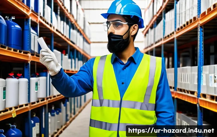 위험물관리사 시험 응시 자격 조건 - A professional hazardous materials manager in a modern industrial warehouse in Pakistan, wearing pro...