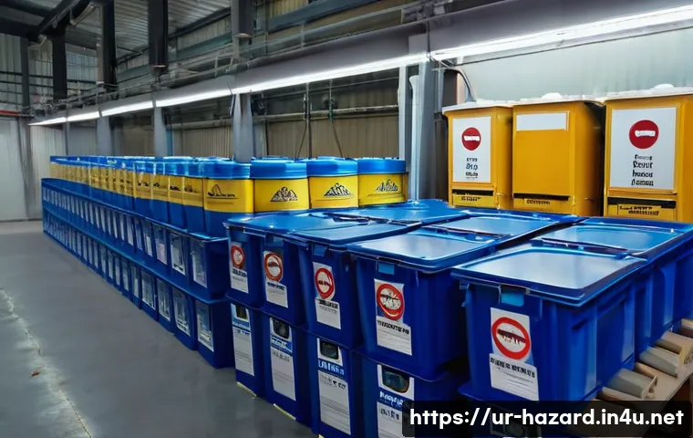 위험물관리사 초보자를 위한 실무 가이드 - A well-organized industrial storage room in Pakistan, featuring clearly labeled containers of flamma...