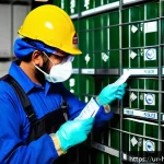 Home 23 위험물관리사와 소방안전관리의 차이점 - A detailed scene of a hazardous materials expert in a modern industrial chemical storage facility in...