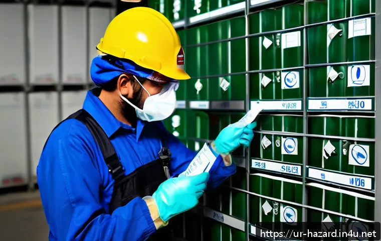 위험물관리사와 소방안전관리의 차이점 - A detailed scene of a hazardous materials expert in a modern industrial chemical storage facility in...